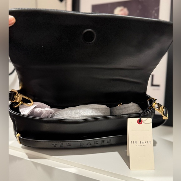 Ted Baker Black Amelia Logo Strap Leather Baguette Bag RARE! - Picture 4 of 5
